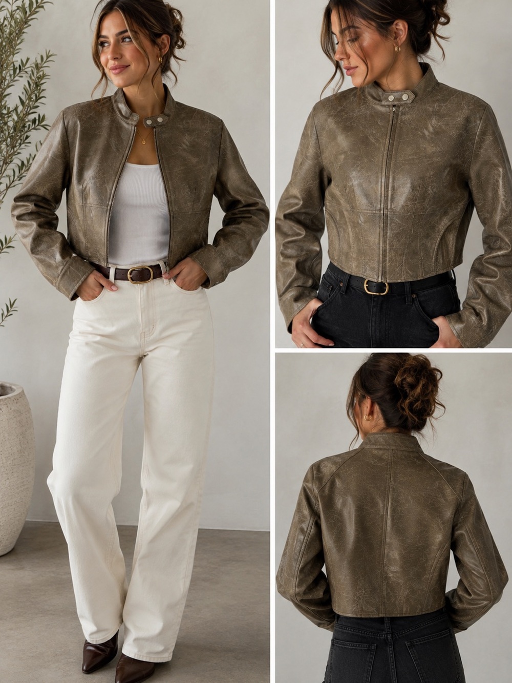 Fashion Nova Brown Cropped Faux-Leather Jacket